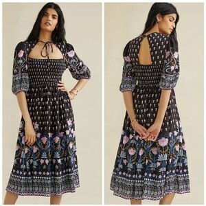 Anthropologie Dasha Smocked Floral Midi Dress | Small